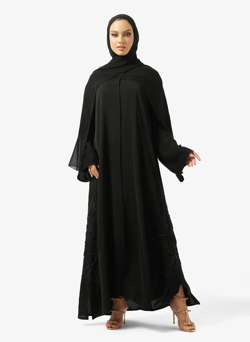 Black Embellished Abaya With Sheila